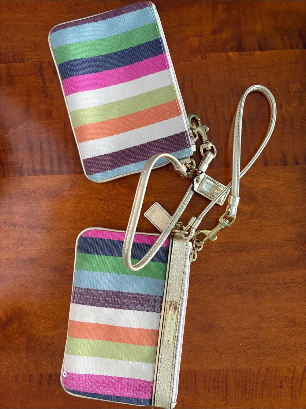Coach Multicolor Striped Wristlet in Gold Trim